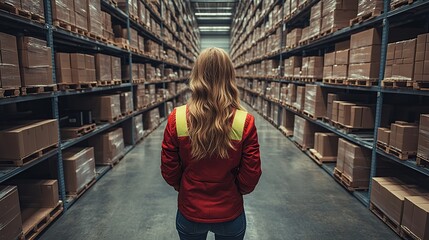 Warehouse worker in a vast storage facility