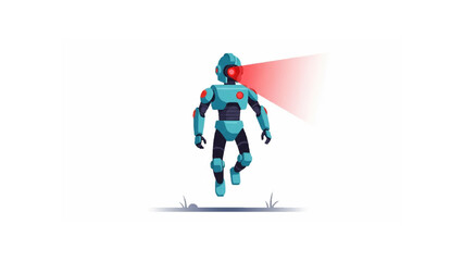 Obraz premium Futuristic Robot with Laser Eye: A sleek, stylized robot, emanating confidence, its red laser eye emitting a powerful beam, is captured in a modern illustration of futuristic technology.