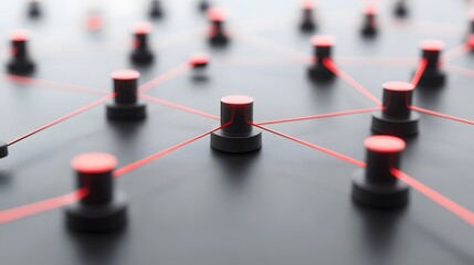 Abstract Network Connection Cylinders Red Lines Technology Background