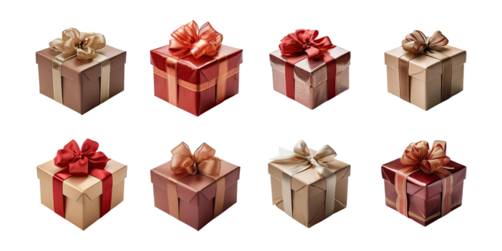 Assorted Gift Boxes with Decorative Ribbons, PNG collection, set bundle, isolate on transparent or white background
