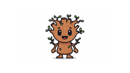 Cute Tree Cartoon: A whimsical illustration of a cheerful tree character, radiating positivity. The charming design highlights its friendliness and embodiment of nature.
