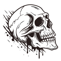 Ink brush stroke skull in minimalist style
