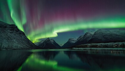 Snow mountain with aurora borealis
2