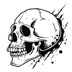 Ink brush stroke skull in minimalist style