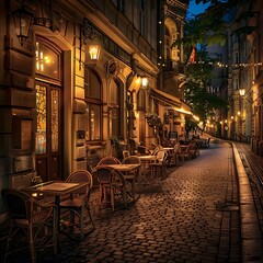 Naklejka premium Old street in Prague, Czech Republic. Night scene. Travel destination.