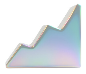 Vibrant iridescent 3D graph illustrates positive financial progress and data trend