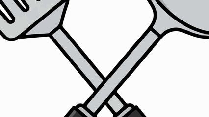 Crossed Kitchen Utensils: A modern illustration of crossed kitchen utensils on a clean background, representing culinary preparation and cooking tasks.