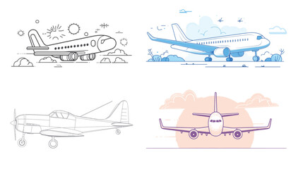 Outline of an Airplane on White Background – Minimalist Aircraft Line Art Vector Illustration