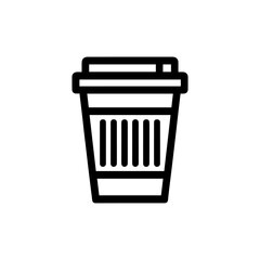 Simple Black and White Coffee Cup Icon with Detailed Vertical Lines.