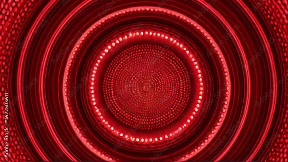 Poster a red circular object with many dots, suitable for illustration of science or technology concept