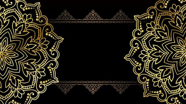Islamic ornament black background video with rectangle space arabic style and mandala flower circle animation for ramadan kareem, eid mubarak and islamic background