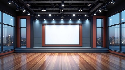 News Studio, Backdrop For TV Shows .TV On Wall.3D Virtual News Studio Background, 3d illustration