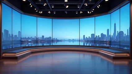 News Studio, Backdrop For TV Shows .TV On Wall.3D Virtual News Studio Background, 3d illustration