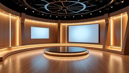 News Studio, Backdrop For TV Shows .TV On Wall.3D Virtual News Studio Background, 3d illustration