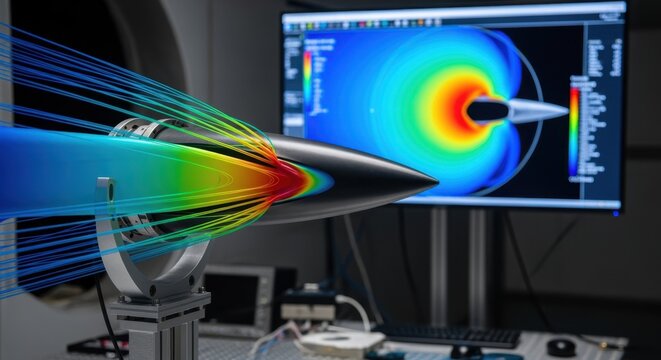 Visualization of pressure distribution over composite supersonic inlet of a business jet during realtime flow simulation in lab.