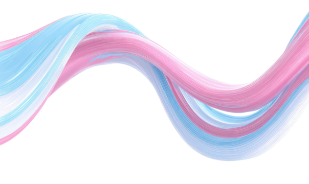 Abstract wavy ribbons in soft pastel pink and light blue