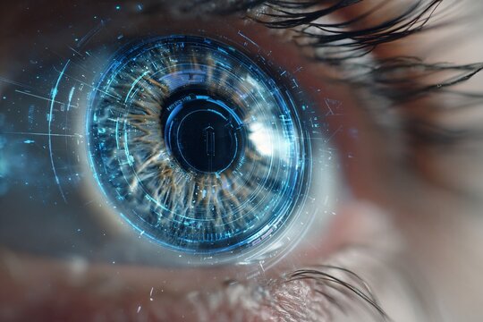 Human Eye Close-up with Futuristic Technology Overlay, Vision Concept