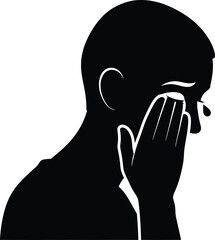 Vector art of silhouette of a person crying, expressing sadness and grief, a simple and modern vector illustration in black and, depicting emotion and feeling