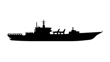 Obraz premium Silhouette of a naval ship featuring a prominent deck and visible details on a white background