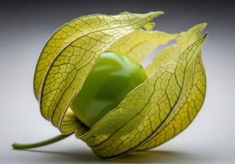 green physalis fruit with blurry background