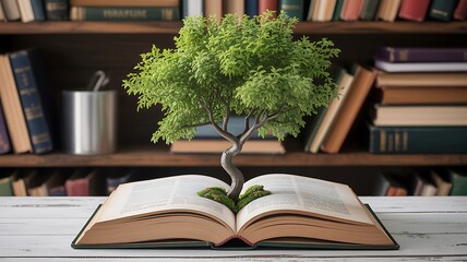 An open book on a library table symbolizes education, literature, and the endless pursuit of knowledge