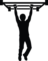 Vector art of silhouette of a man doing pullups a bar, , showcasing fitness, strength, and healthy lifestyle with a focus exercise and training