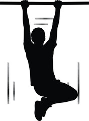 Vector art of silhouette of a man doing pullups, a powerful image representing fitness, strength training, and dedication to a healthy lifestyle in a simple design