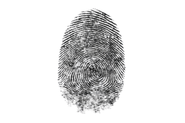 Close-up, grayscale fingerprint detail against black background