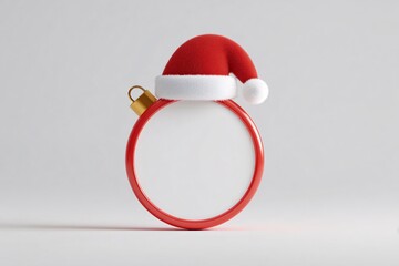 Red Christmas Bauble Frame with Santa Hat, Holiday Season Greeting