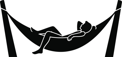 Vector art of silhouette illustration of a person relaxing in a hammock, , representing leisure, vacation, and peaceful rest in nature