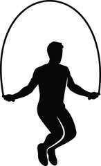 Vector art of silhouette of a man jumping rope, , representing fitness, cardio exercise, and an active lifestyle for health and wellbeing