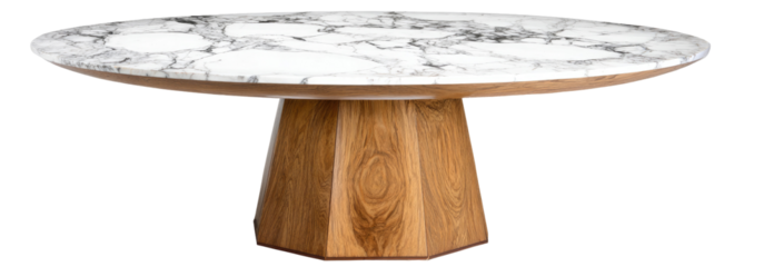 Oval Marble Top Dining Table with Wooden Base