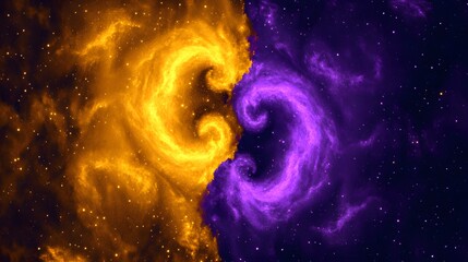 Cosmic Nebula Swirls Gold Purple Galaxy Space Art