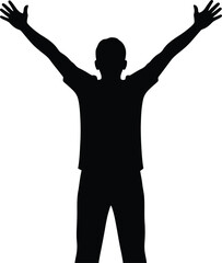 Vector art of silhouette of a man with arms raised in celebration, symbolizing success, achievement, and freedom with a positive and energetic gesture