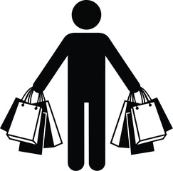 Vector art of stick figure of a man carrying shopping bags in both hands ideal for illustrating retail, consumerism, and shopping experiences