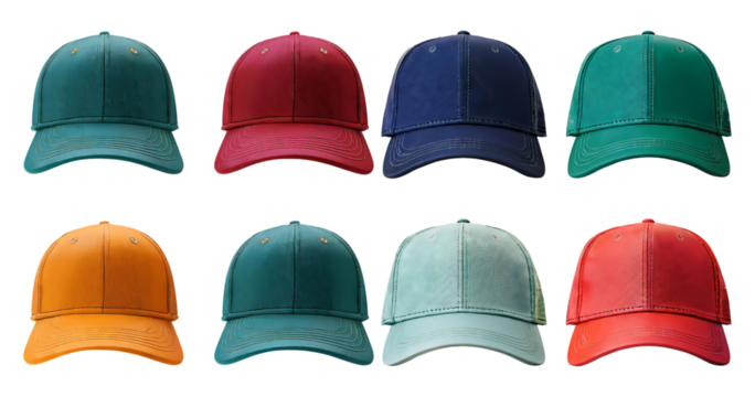 Colorful Baseball Caps in Various Shades and Styles for Fashion, PNG bundle collection, Isolated on Transparent Background