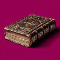 Obraz premium Antique Leather Bound Book On Maroon Background
