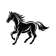 Majestic black horse galloping with flowing mane and tail