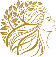 Botanical Beauty: Woman with Floral Hair - Vector Illustration

