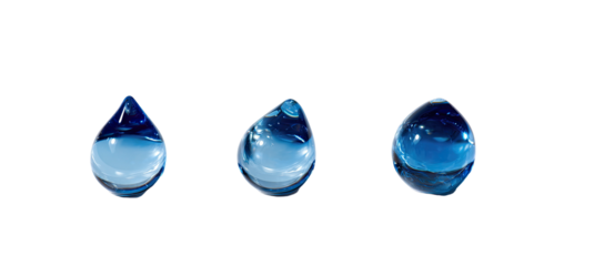 Three stylized water droplets