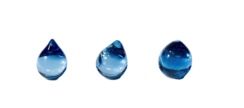 Three stylized water droplets