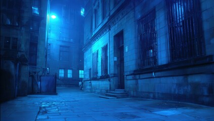 Fototapeta premium Blue Toned Night Alleyway In Urban City