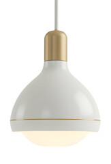 Modern white pendant light fixture with warm gold accent creating an elegant glow