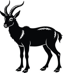 Obraz premium Black Silhouette of a Gazelle with Curved Horns Standing antelope black and white