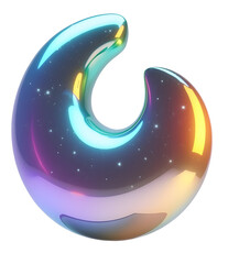 Curved abstract shape with iridescent reflections showcasing vibrant colors