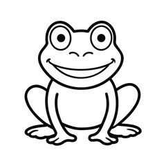 Funny frog sitting with wide smile and cartoon eyes in bold outline character style
