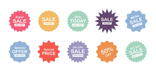 Set of new stickers, sale tags and labels. Shopping stickers and badges for merchandise and promotion, special offer, new collection, discount etc. Red stickers for web banners