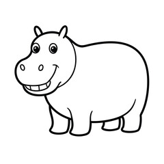 Obraz premium Cartoon hippopotamus with open mouth in fun standing pose with simple line drawing style