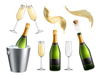 Cheers to Celebrations: A selection of champagne bottles, glasses, and dynamic splashes that evokes a sense of celebration and jubilance. 