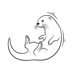 Alert Otter Line Art – Otter Vector Premium Drawing with Upright Balanced Stance – Otter Drawing – Black Vector of Otter – Otter Outline

